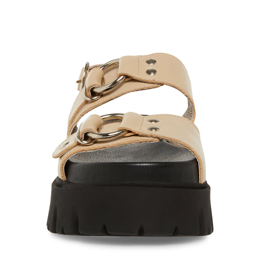 Khaki Steve Madden Garrick Leather Women's Platform Sandals | PH 4286BMJ